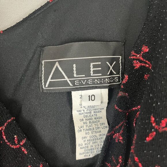 VTG Alex Evenings Maxi Gown Women's 10 Black Red Floral Glitter Sparkles V-Neck - Picture 11 of 12